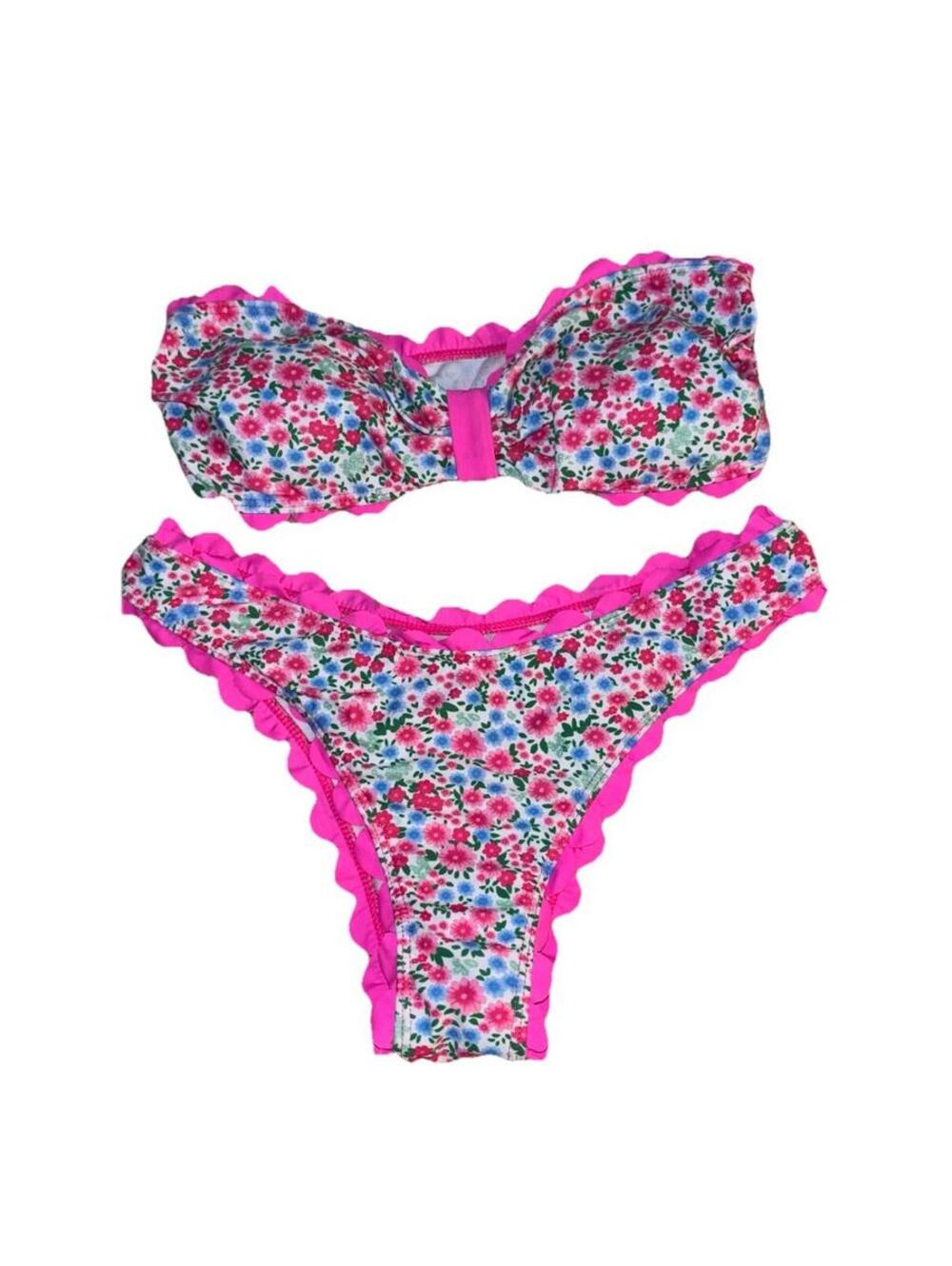 Women’s Two Piece Strapless Bikini Set Pink Floral
